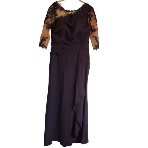 Vintage 90s Y2K Black Illusion Floral Bodycon Maxi Dress Size 14 Goth Glam - Picture 3 of 14